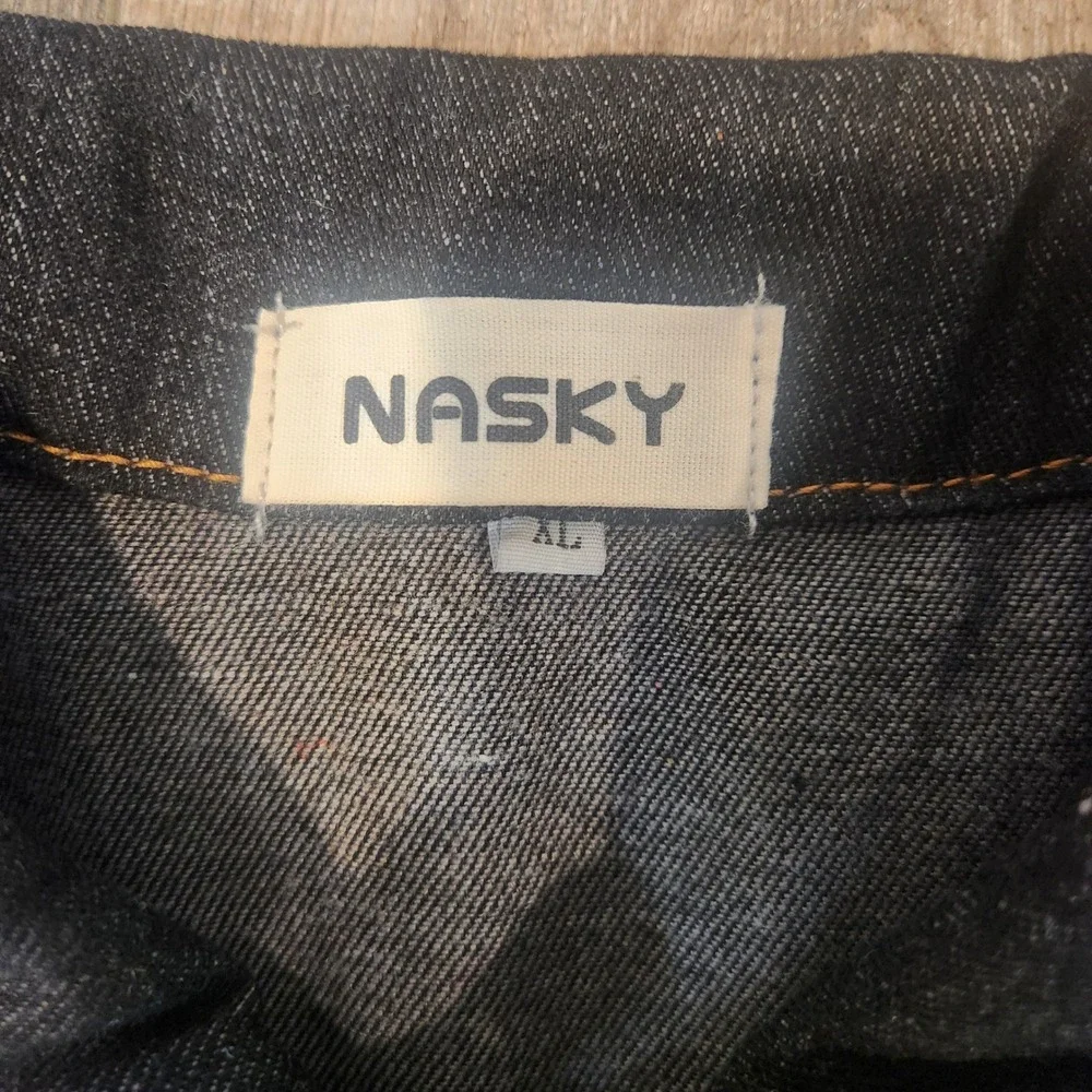 Nasky Denim Vest Mens XL Black Excellent Distressed Sleeveless Trucker Jacket